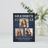 カントリーブルー素朴ウッドプリント3写真卒業 ポストカード (スタンド正面)