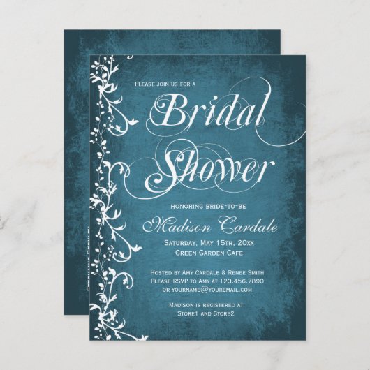 カントリーブルー素朴スワーズブライダルシャワーポストカード インビテーションポストカード (正面/裏面)