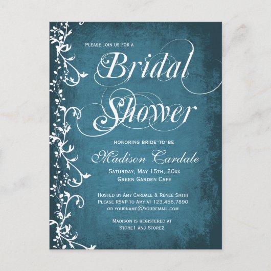 カントリーブルー素朴スワーズブライダルシャワーポストカード インビテーションポストカード (正面)