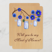 カントリーブルー素朴メイソンジャースメイド・オブ・オーナー(花嫁付き添い人)カード 招待状 (正面/裏面)