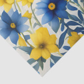 カントリーブルー、イエロー、および白の花 薄葉紙 (詳細)