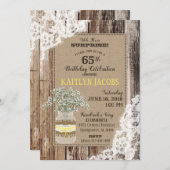 カントリーブーケウッドレース素朴誕生日 招待状 (正面/裏面)
