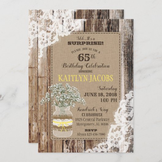 カントリーブーケウッドレース素朴誕生日 招待状 (正面/裏面)