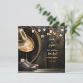 カントリーブーツハット&バーンウッドウェディングRSVPカード 招待状 (スタンド正面)