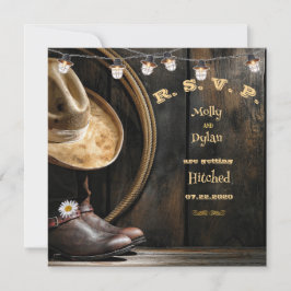 カントリーブーツハット&バーンウッドウェディングRSVPカード 招待状