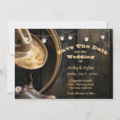 カントリーブーツハット&バーンウッド日付を保存 招待状 (正面)