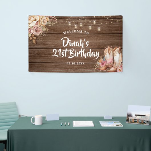 カントリーブーツ素朴女性のカーボーイ誕生日ラージ 横断幕 (トレードショー)