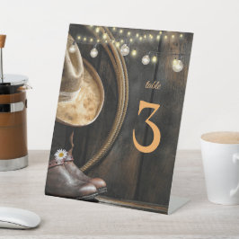 カントリーブーツ、ハット&バーンウッドテーブルナンバーペデス 台座サイン