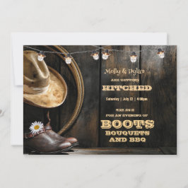 カントリーブーツ ハット＆納屋の木の結婚式の招待状 招待状