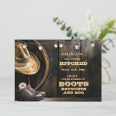 カントリーブーツ ハット＆納屋の木の結婚式の招待状 招待状 (スタンド正面)