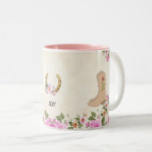 カントリーブーツ&ホースシューと花とベージュ ツートーンマグカップ (正面右)