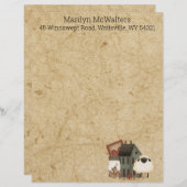 カントリープリムフォークアートグリーンサルトボックスシープドライ レターヘッド (正面/裏面)