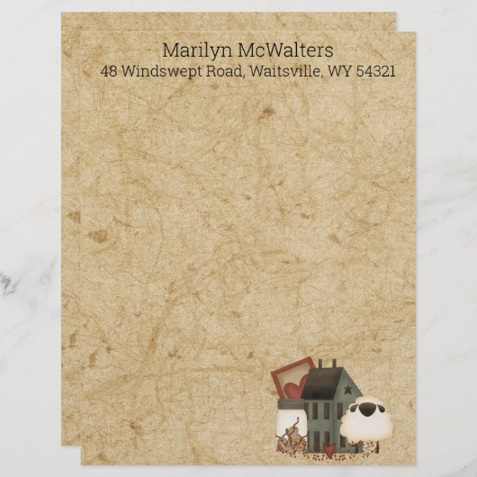 カントリープリムフォークアートグリーンサルトボックスシープドライ レターヘッド (正面/裏面)