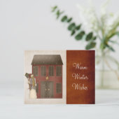 カントリープリム雪だるま&サルトボックスハウスデザイン シーズンポストカード (スタンド正面)