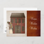 カントリープリム雪だるま&サルトボックスハウスデザイン シーズンポストカード (正面/裏面)