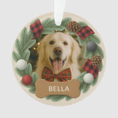 カントリープレイドドッグ名写真ホリデークリスマス オーナメント (正面)