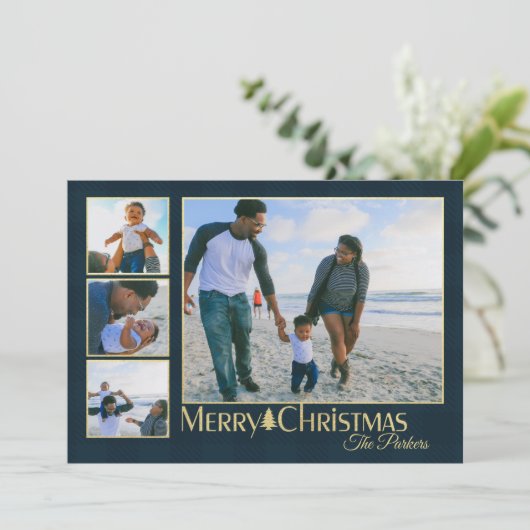 カントリープレイド伝統的クリスマスフォトホリデー シーズンカード (スタンド正面)