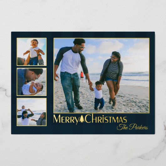 カントリープレイド伝統的クリスマス写真 箔シーズンカード (正面)