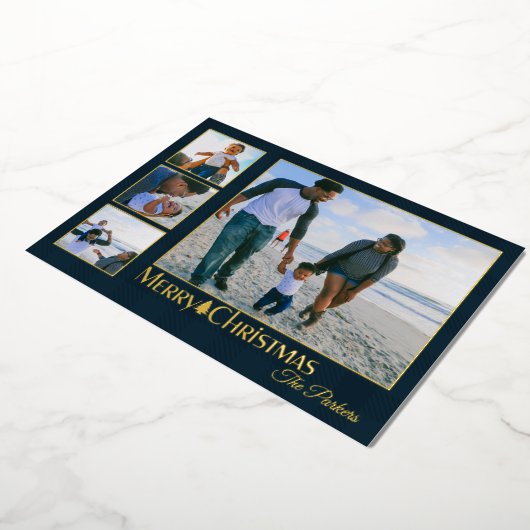 カントリープレイド伝統的クリスマス写真 箔シーズンカード (回転した状態)