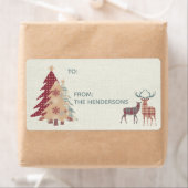 カントリープレイド、鹿、木のギフトラベルステッカー ラベル (インサイチュ)