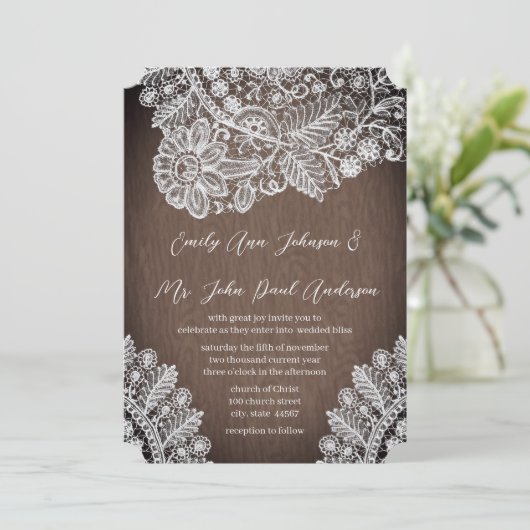 カントリーヘイ素朴ルームレース結婚式招待状 招待状 (スタンド正面)