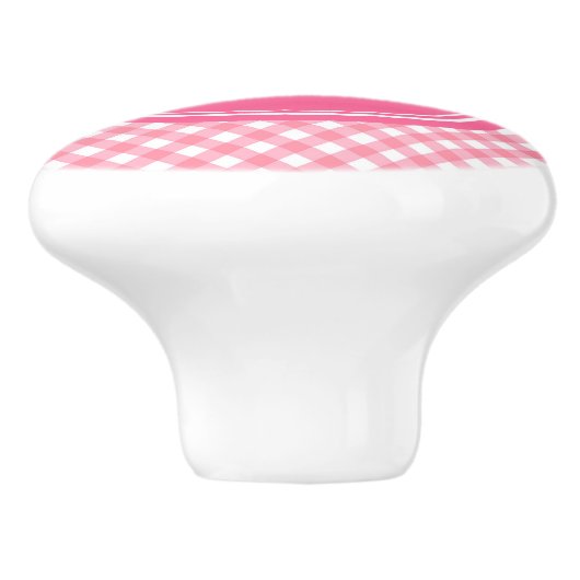カントリーベビーピンクギンガムパーソナライズモノグラム セラミックノブ (側面)