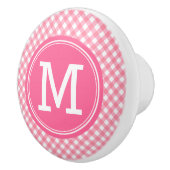 カントリーベビーピンクギンガムパーソナライズモノグラム セラミックノブ (右)