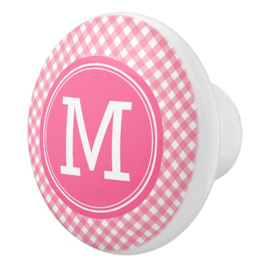 カントリーベビーピンクギンガムパーソナライズモノグラム セラミックノブ (右)