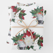 カントリーホワイトラビットティーカップポイントセティアクリスマス ラッピングペーパーシート (インサイチュ)