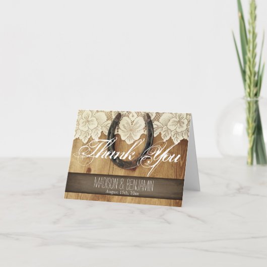 カントリーホースシューレース結婚のサンキューカード サンキューカード (正面)