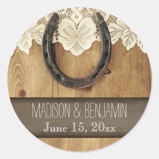 カントリーホースシューレース結婚のシールラベル ラウンドシール (正面)