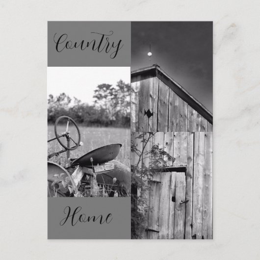 "カントリーホーム"トラクターバーンコラージュ ポストカード (正面)