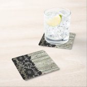 カントリーボヘミアンブラックレース古い素朴な納屋の木 スクエアペーパーコースター (インサイチュ)