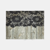 カントリーボヘミアンブラックレース古い素朴な納屋の木 フリースブランケット (正面(横))