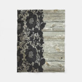 カントリーボヘミアンブラックレース古い素朴な納屋の木 フリースブランケット (正面)