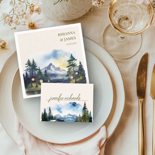 カントリーマウンテンフォレストウォーターカラー プレイスカード