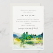 カントリーマウンテンリバーランドスケープブライダルシャワー 招待状 (正面/裏面)