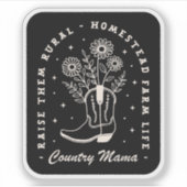 カントリーママ女性のカーボーイウェスタン引用文ブラック シール (正面)