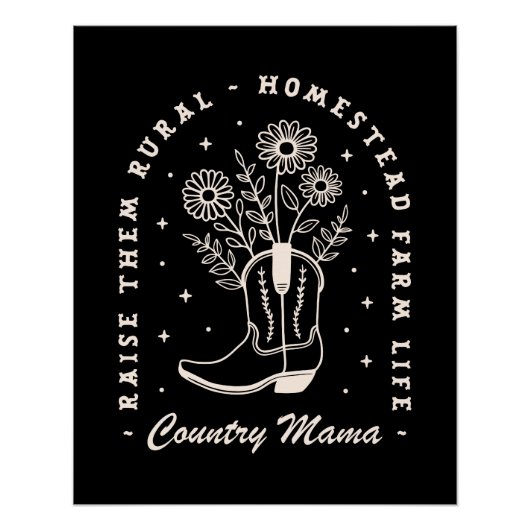 カントリーママ女性のカーボーイウェスタン引用文ブラック ポスター (正面)