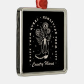 カントリーママ女性のカーボーイウェスタン引用文ブラック メタルオーナメント (右)