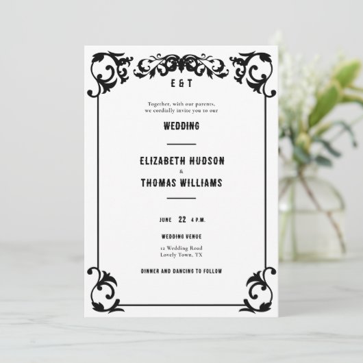 カントリーミニマルウェスタンフォーマル白黒結婚ズ 招待状 (スタンド正面)