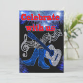 カントリーミュージックの青いギターとカウボーイブーツ 招待状 (スタンド正面)