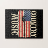 カントリーミュージックギターアメリカンフラグギフト ジグソーパズル (横)