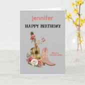 カントリーミュージックハッピーバースデーカード。編集可能 カード (黄色い花)