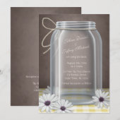 カントリーメイソンジャーデイジーイエローブラウン結婚ズ 招待状 (正面/裏面)