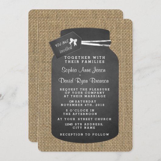 カントリーメイソンジャールバーラップ結婚式招待状 招待状 (正面/裏面)