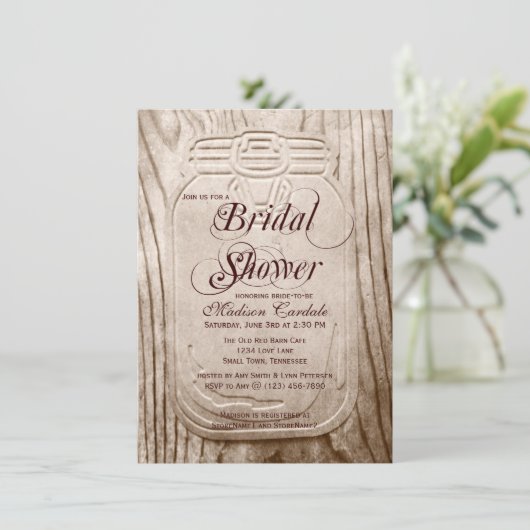 カントリーメイソンジャー素朴ブライダルシャワー招待状 招待状 (スタンド正面)