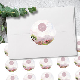 カントリーメドウウォーターカラー結婚ズシンプルモノグラム ラウンドシール