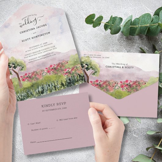 カントリーメドウダスティバラウォーター結婚カラー オールインワン招待状