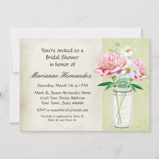 カントリーメ素朴イソンジャーペニーポピーブーケピンク 招待状 (正面)